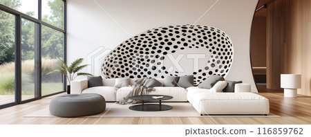 Modern Living Room with Large Polka Dot Wall Art Modern Living Room with Large Polka Dot Wall Art 116859762