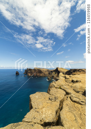 Sao Lourence Eastern Part of Madeira Island on Sunny Day. Cliffs, Mountains and Ocean. Portugal Sao Lourence Eastern Part of Madeira Island on Sunny Day. Cliffs, Mountains and Ocean. Portugal 116859988