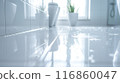 The bathroom floor is sparkling clean, Shiny white bathroom floor. 116860047