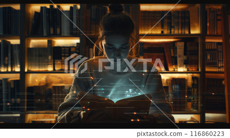 Digital Magic Woman Reading in a Mystical Library Digital Magic Woman Reading in a Mystical Library 116860223