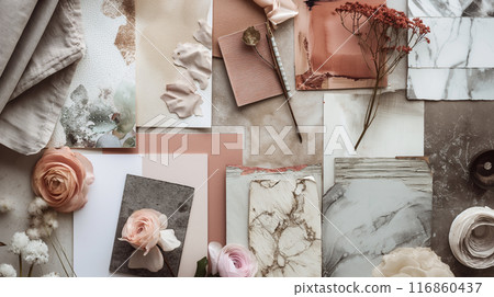 Mood Board with Natural Textures and Floral Elements 116860437