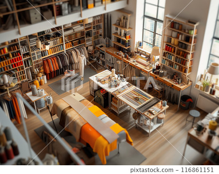 Wide-Angle View of a Tailor Shop from Above 116861151