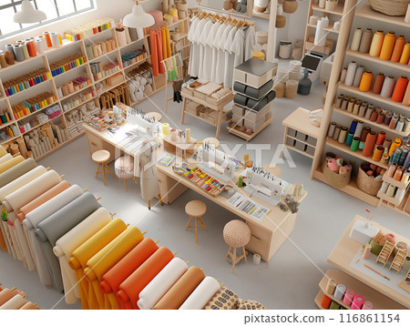 Wide-Angle View of a Tailor Shop from Above 116861154