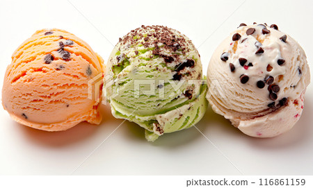 Three Ice Cream Scoops with Chocolate Chips Three Ice Cream Scoops with Chocolate Chips 116861159