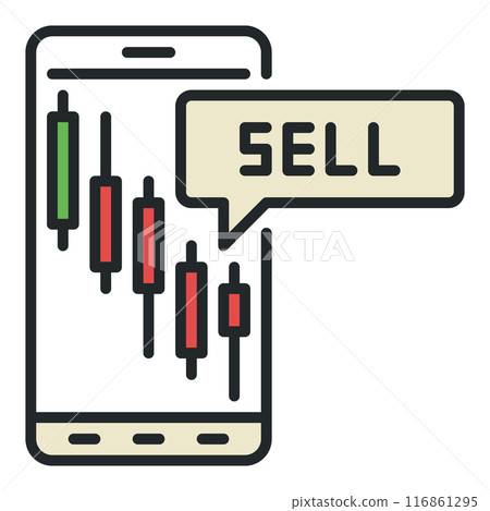 Candlestick Chart on Smart Phone Screen vector price movements colored icon or sign Candlestick Chart on Smart Phone Screen vector price movements colored icon or sign 116861295