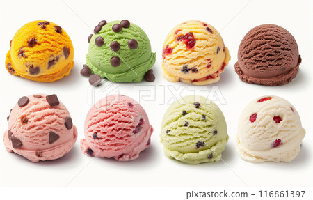 Assorted Ice Cream Scoops with Toppings Assorted Ice Cream Scoops with Toppings 116861397