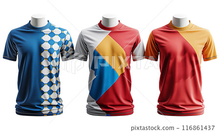 Three World Cup Concept T-Shirts with Geometric Patterns on transparent background Three World Cup Concept T-Shirts with Geometric Patterns on transparent background 116861437