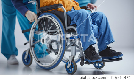 Medical Staff Assisting Patient in Wheelchair Medical Staff Assisting Patient in Wheelchair 116861475