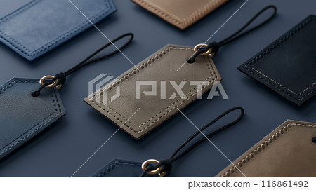 Elegant Leather Brand Tags Display Elegant Leather Brand Tags Display 116861492