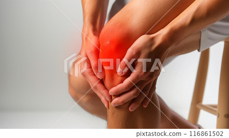 Concept image showing a man knee pain or leg pain. on a white background 116861502