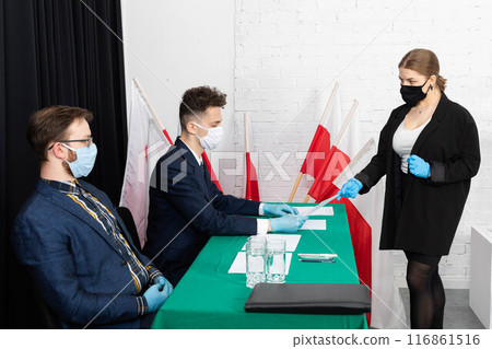 A young girl entitled to vote in the election of the President of Poland is waiting for the relevant documents to be issued. A young girl entitled to vote in the election of the President of Poland is waiting for the relevant documents to be issued. 116861516