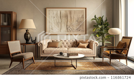 Elegant Living Room with Classic Furniture and Indoor Plant Elegant Living Room with Classic Furniture and Indoor Plant 116861724