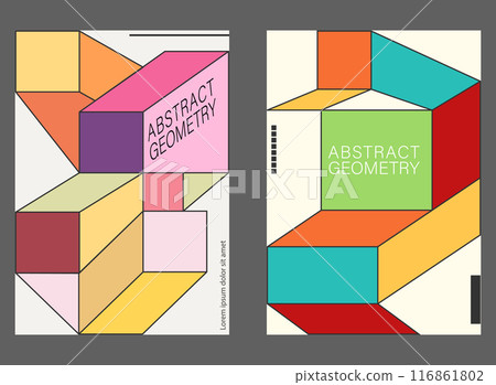 Colorful geometric pattern. Background of geometric shapes. A modern poster template, cover, flyers, an idea for interior design or print 116861802