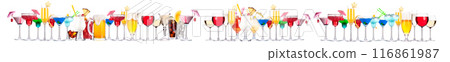 Different alcohol cocktails like beer, martini, soda, champagne, whiskey Different alcohol cocktails like beer, martini, soda, champagne, whiskey 116861987