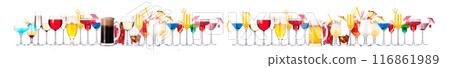 Different alcohol cocktails like beer, martini, soda, champagne, whiskey Different alcohol cocktails like beer, martini, soda, champagne, whiskey 116861989