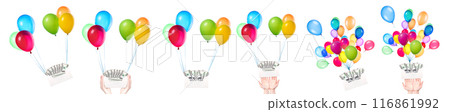 Colorful Balloons with Gift Boxes on White Background for Celebration and Party 116861992