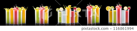 Delicious Fruit Smoothies in glass with splash isolated on a black background 116861994