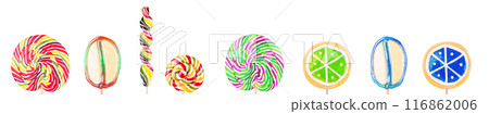 Bright colorful lollipop over white background 116862006