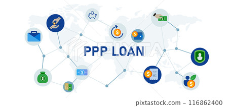 PPP loan Paycheck Protection Program concept icon blue color icon 116862400