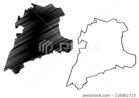 Oirschot municipality (Kingdom of the Netherlands, Holland, North Brabant or Noord-Brabant province) map vector illustration, scribble sketch map 116862713