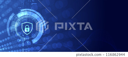 Cyber security and information or network protection. Future cyber technology web services for business and internet project. Vector art. 116862944