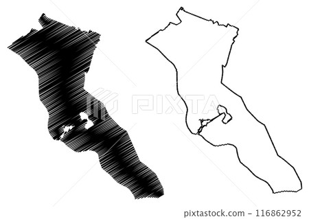 Bergen municipality (Kingdom of the Netherlands, Holland, Limburg province) map vector illustration, scribble sketch Baerge map 116862952