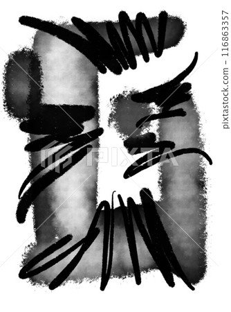 Bold black minimalistic ink watercolour hand drawn illustration shapes abstract 116863357