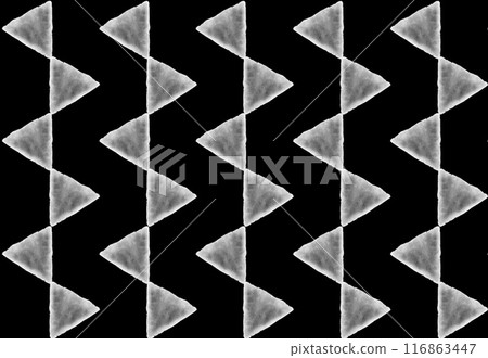 Abstract geometric triangles drawing bold black white pattern surface ornament repeated chess geometrical ink watercolor 116863447