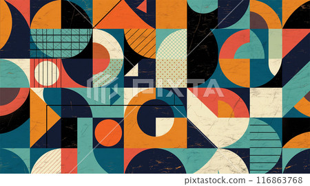 1960 年代風格復古幾何多彩藝術 116863768