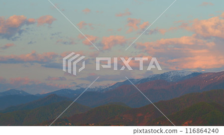 Mountain With Pink And Purple Clouds. Beautiful Sunset At The View Point. Timelapse. 116864240