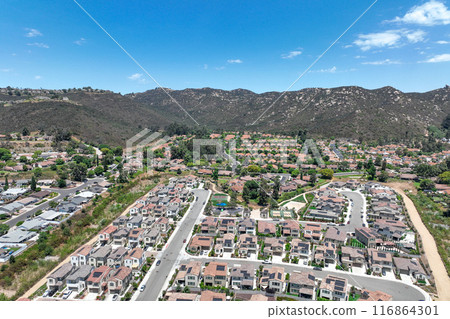 Aerial view of big houses community in Escondido, California 116864301