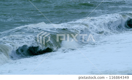 Wave Sea Storm. Ocean Sea Spray Great Big Waves. Natural Scene. Static. 116864349