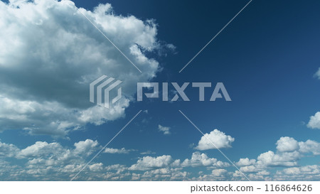 Soft White Cumulus Clouds Move In Blue Sky. Beautiful Nature. Natural Background. Soft White Cumulus Clouds Move In Blue Sky. Beautiful Nature. Natural Background. 116864626