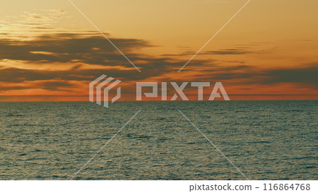 Bright Sea Sunset Landscape. Beautiful Sunset At The Beach. Travel Or Adventure And Wanderlust. Real time. 116864768