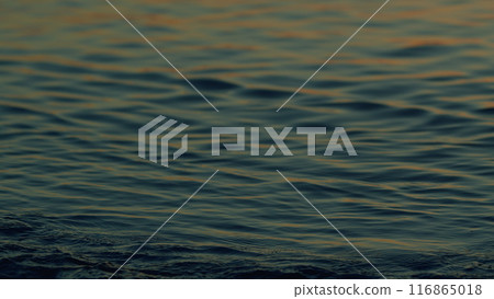 Water Ripple Background Texture. Sunlight Reflect On Water Surface. Orange Sea At Sunset. Slow motion. 116865018