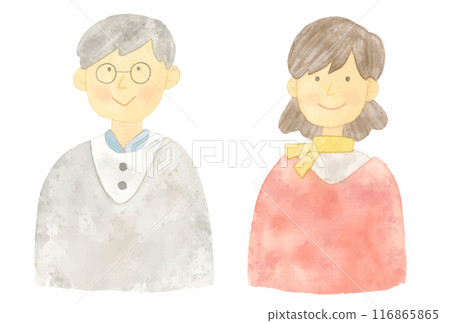 Vector illustration of a grandfather and grandmother in watercolor style 116865865