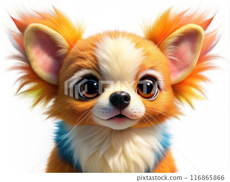 A portrait of a chihuahua dog plush toy, with colorful fluffy fur, lovable character design A portrait of a chihuahua dog plush toy, with colorful fluffy fur, lovable character design 116865866