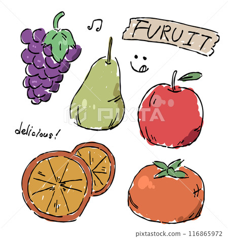 一組秋季水果的時尚手繪插圖來裝飾秋天。 116865972