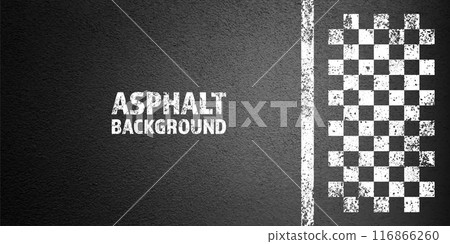 Asphalt road with white cracked lane marking, concrete highway surface, texture. Street traffic line, road dividing strip. Pattern with grainy structure, grunge stone background. Vector illustration Asphalt road with white cracked lane marking, concrete highway surface, texture. Street traffic line, road dividing strip. Pattern with grainy structure, grunge stone background. Vector illustration 116866260