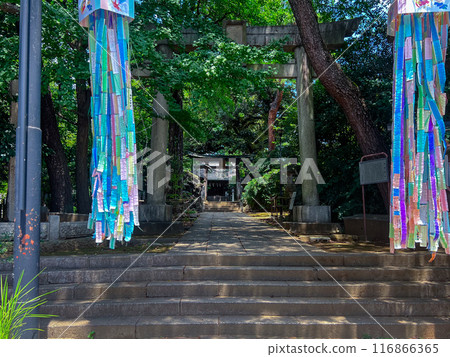 A shrine in summer where strips of paper with wishes are hung A shrine in summer where strips of paper with wishes are hung 116866365
