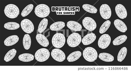 Wireframe lined shapes. Perspective mesh, 3d grid. Modern trendy low poly geometric elements. Retro futuristic design elements, y2k, vaporwave and synthwave style. Vector illustration Wireframe lined shapes. Perspective mesh, 3d grid. Modern trendy low poly geometric elements. Retro futuristic design elements, y2k, vaporwave and synthwave style. Vector illustration 116866486