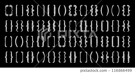 Shaded text brackets, black quotation box. Curly, square and corner parentheses. Vintage typographical symbol, calligraphic quote frame. Doodle, lettering element. Vector illustration Shaded text brackets, black quotation box. Curly, square and corner parentheses. Vintage typographical symbol, calligraphic quote frame. Doodle, lettering element. Vector illustration 116866499
