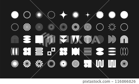Brutalist geometric shapes, modern symbols. Simple primitive elements and forms. Retro design, trendy contemporary minimalist style, y2k. Vector illustration 116866826