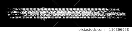 Grunge tire track, wheel braking marks. White truck, car or motorcycle tread pattern silhouette. Auto race, motorsport, speed racing design element. Vector illustration Grunge tire track, wheel braking marks. White truck, car or motorcycle tread pattern silhouette. Auto race, motorsport, speed racing design element. Vector illustration 116866928