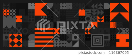 Brutalist geometric shapes, gray and orange symbols. Simple primitive elements and forms. Retro design, trendy contemporary minimalist style. Vector illustration Brutalist geometric shapes, gray and orange symbols. Simple primitive elements and forms. Retro design, trendy contemporary minimalist style. Vector illustration 116867095