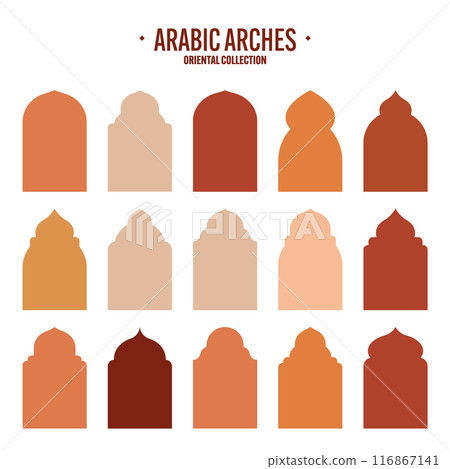 Islamic frames, oriental style objects. Arabic shapes, windows and arches. Traditional ornamental banner, frame. Muslim holidays, Ramadan Kareem. Modern eastern architecture. Vector illustration Islamic frames, oriental style objects. Arabic shapes, windows and arches. Traditional ornamental banner, frame. Muslim holidays, Ramadan Kareem. Modern eastern architecture. Vector illustration 116867141