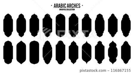 Islamic frames, oriental style objects. Arabic shapes, windows and arches. Traditional ornamental banner, frame. Muslim holidays, Ramadan Kareem. Modern eastern architecture. Vector illustration Islamic frames, oriental style objects. Arabic shapes, windows and arches. Traditional ornamental banner, frame. Muslim holidays, Ramadan Kareem. Modern eastern architecture. Vector illustration 116867155