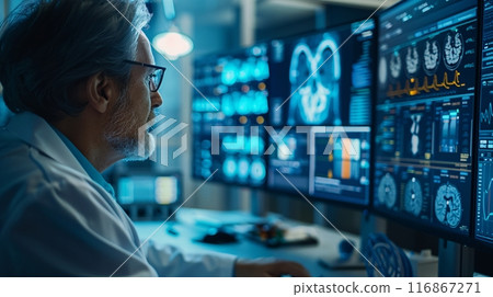 Bio technology by using AI datum machine for CT Scan and analysis. Datum futuristic healthcare concepts. 116867271