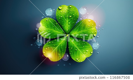 Fresh green four-leaf clover on white background, St. Patricks Day luck. 116867508