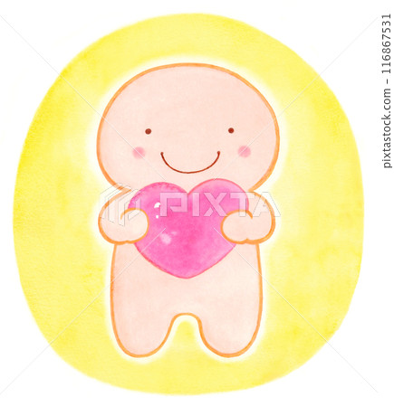 A person holding a pink heart (yellow background) 116867531